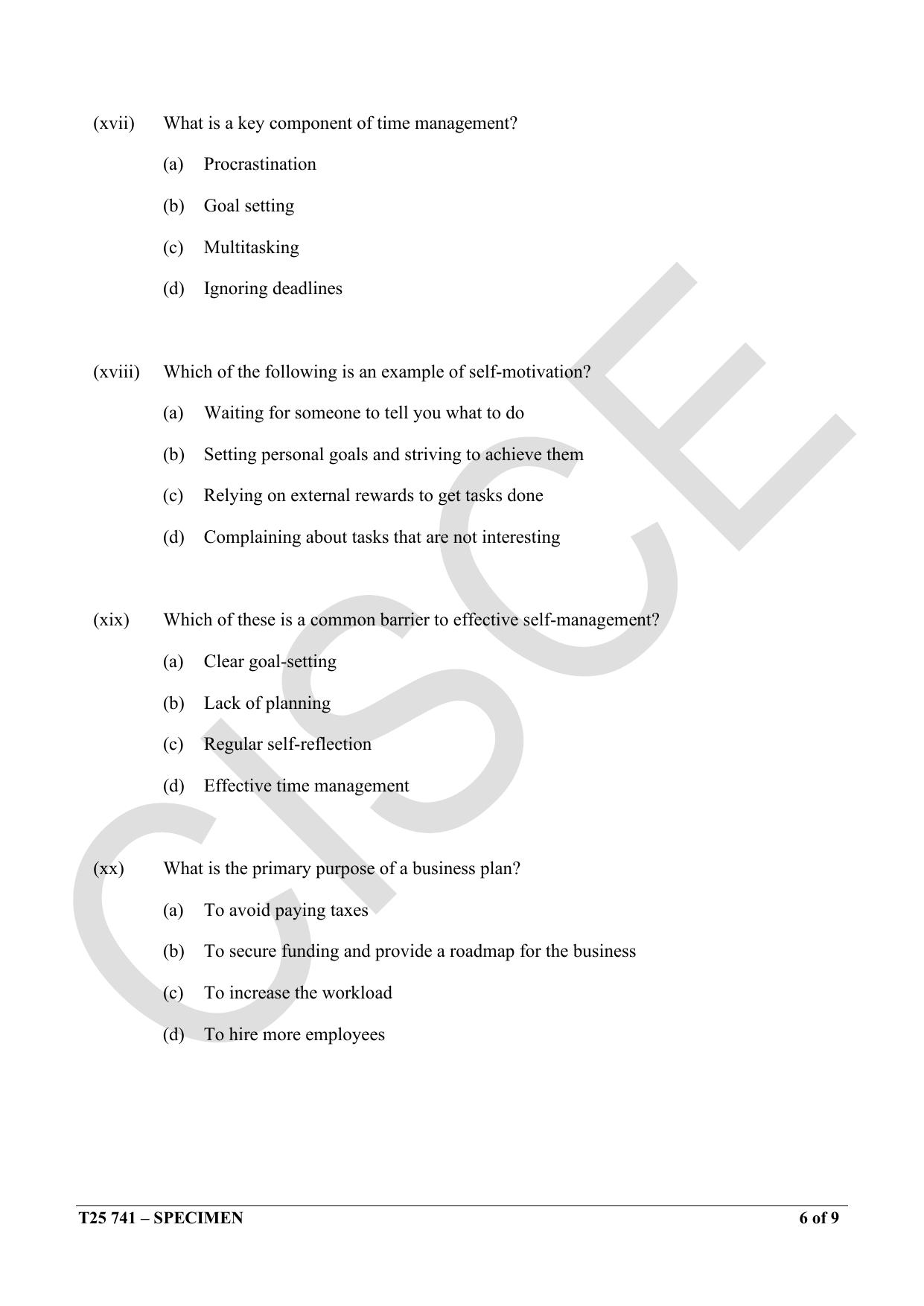 ICSE Class 10 2025 Cashier (QP & MS) Specimen Paper - Page 6