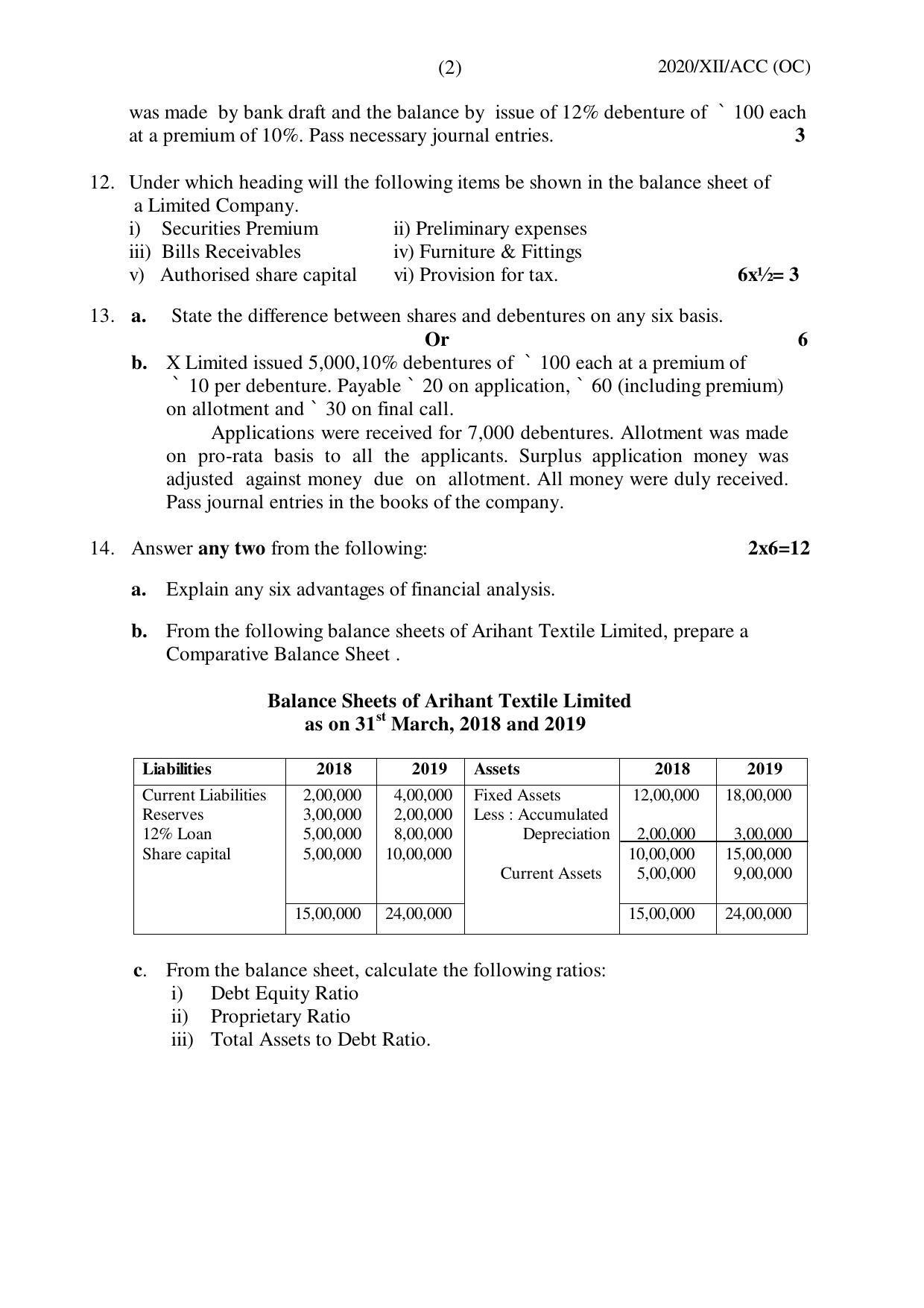 Nagaland Board Class 12 ACCOUNTANCY (OLD COURSE) 2020 Question Paper - Page 2