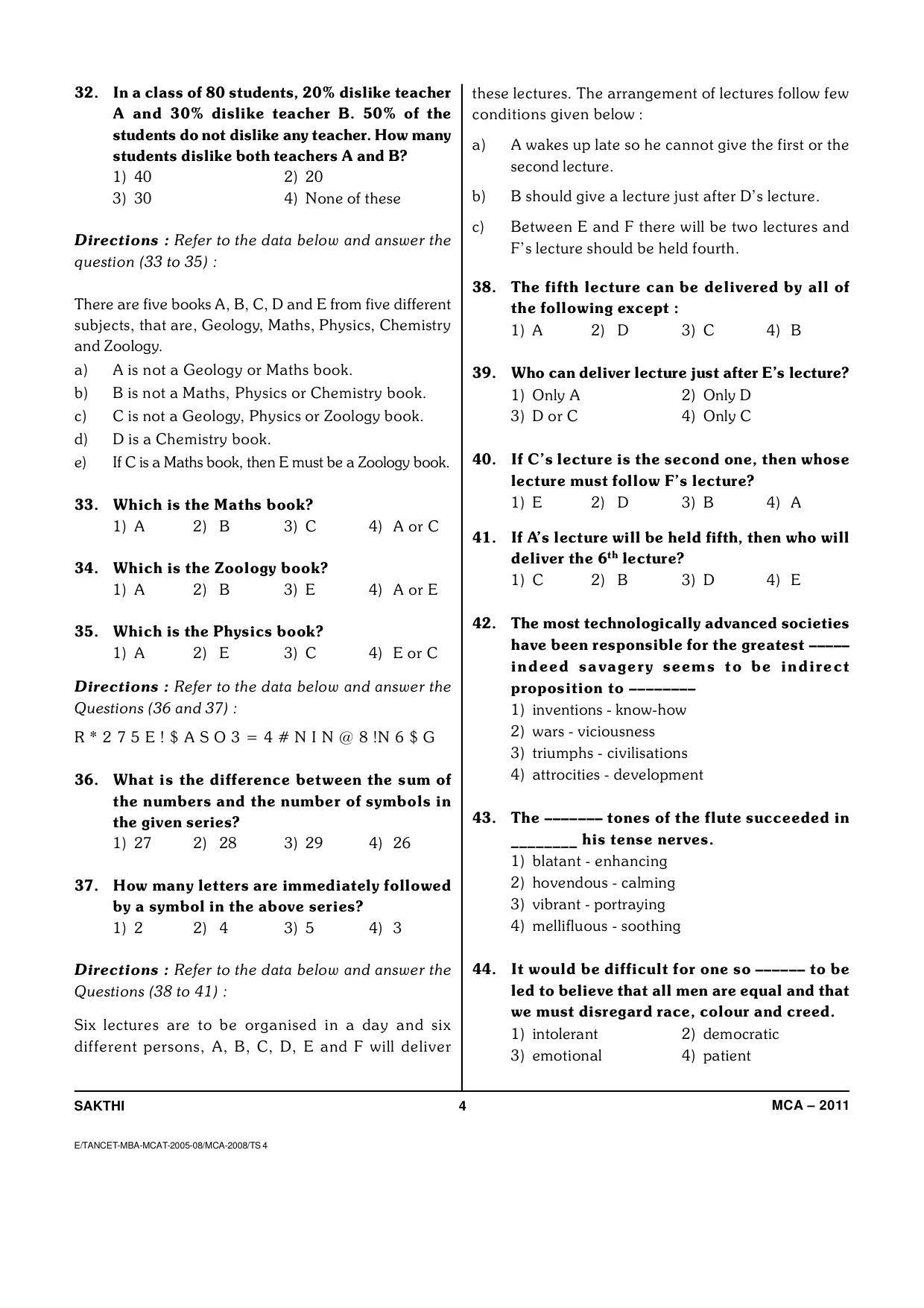 TANCET Master of Computer Applications (MCA) Question Papers 2011 - Page 4