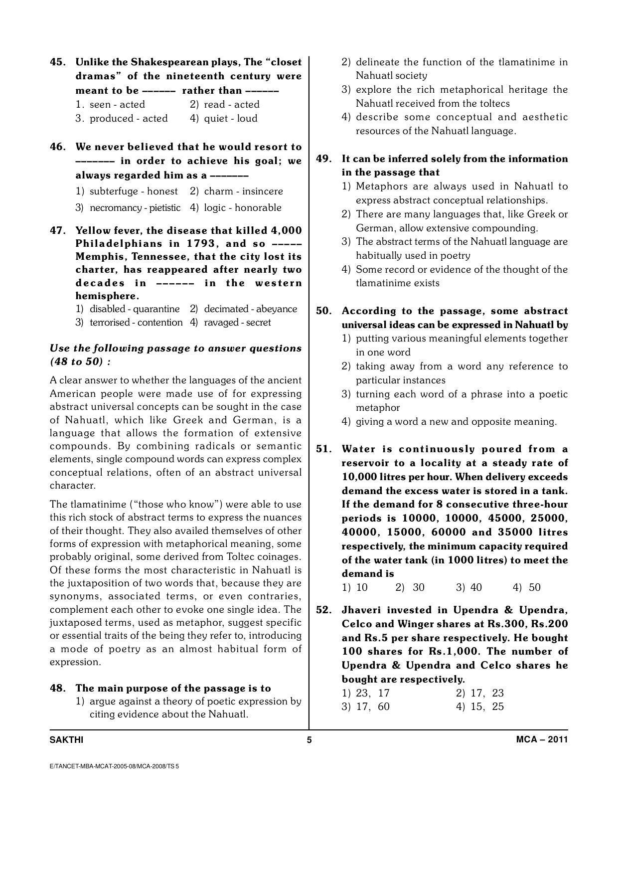 TANCET Master of Computer Applications (MCA) Question Papers 2011 - Page 5
