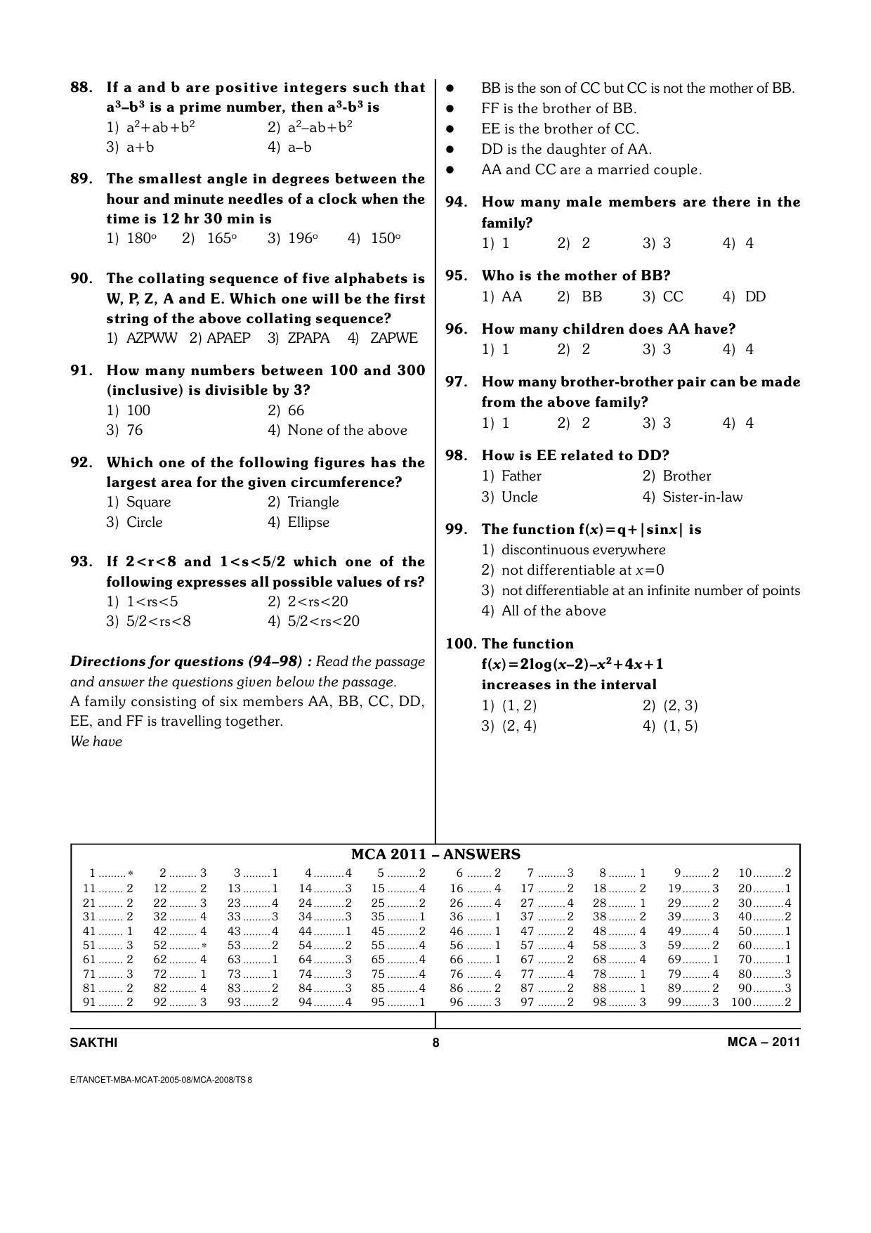 TANCET Master of Computer Applications (MCA) Question Papers 2011 - Page 8