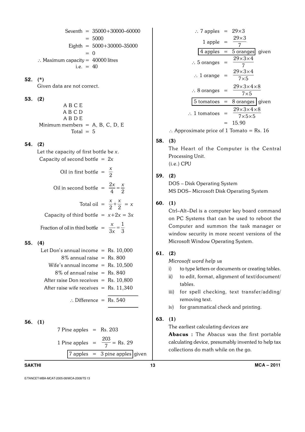 TANCET Master of Computer Applications (MCA) Question Papers 2011 - Page 13