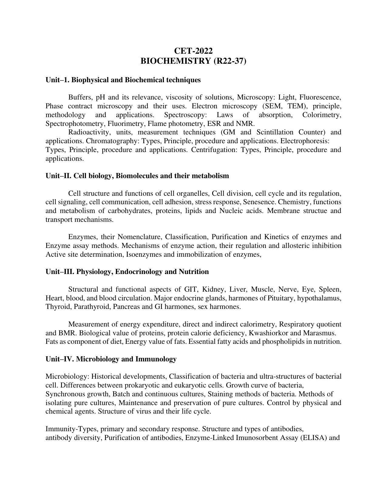 AP RCET Biochemistry Syllabus - Page 1