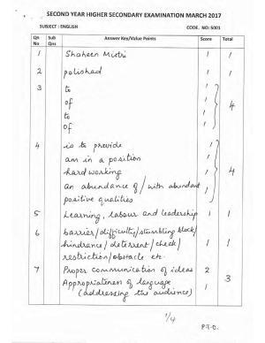Kerala Plus Two 2017 English Answer Key