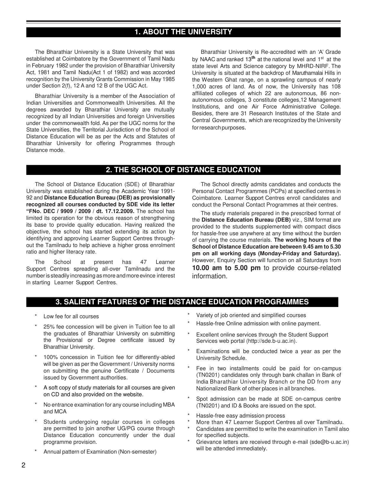 Bharathiar University, Coimbatore Distance Education Prospectus 2021 - Page 4