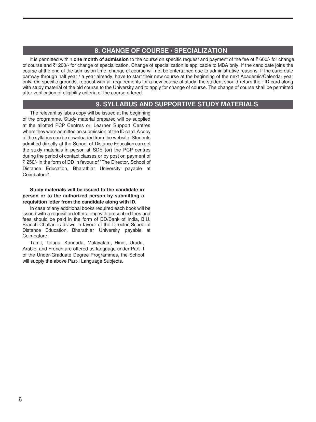 Bharathiar University, Coimbatore Distance Education Prospectus 2021 - Page 8