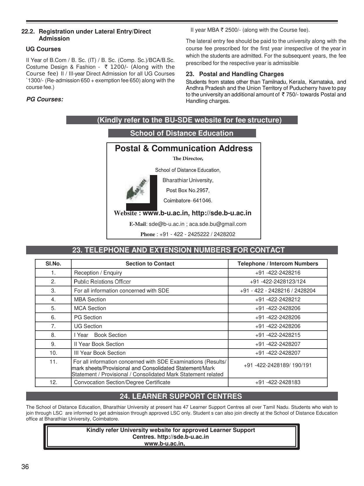Bharathiar University, Coimbatore Distance Education Prospectus 2021 - Page 38