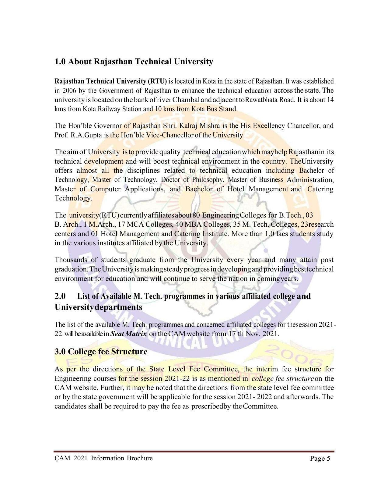 Rajasthan Technical University, Kota Information Brochure 2021-22 - Page 5