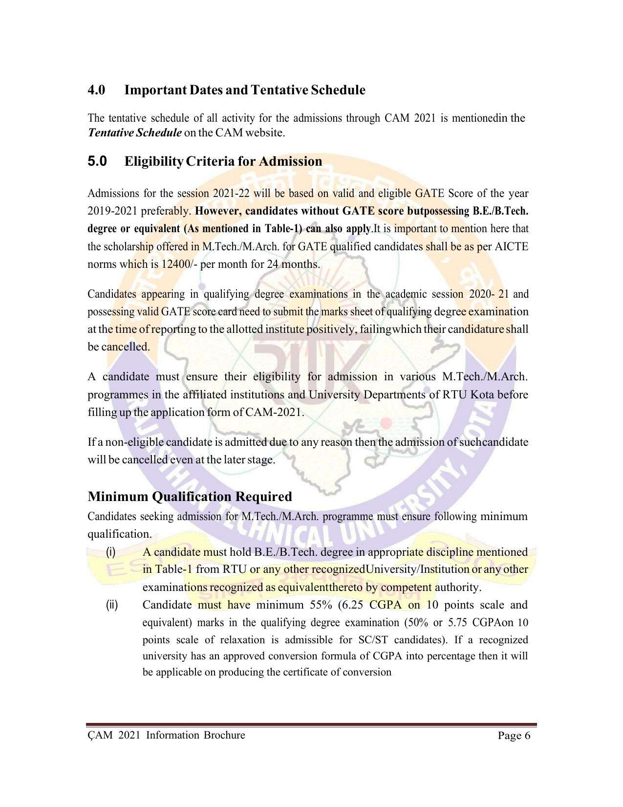Rajasthan Technical University, Kota Information Brochure 2021-22 - Page 6