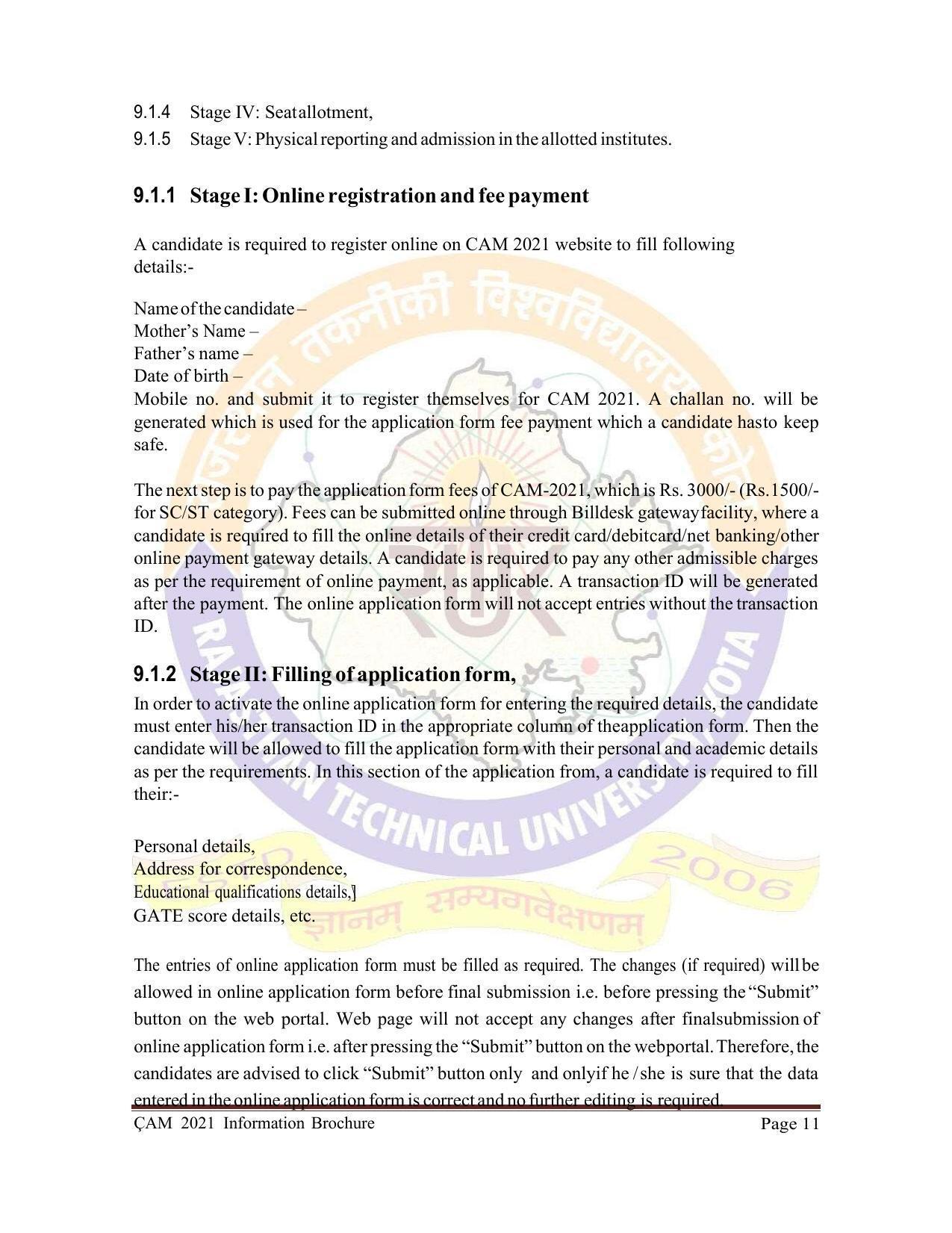 Rajasthan Technical University, Kota Information Brochure 2021-22 - Page 11