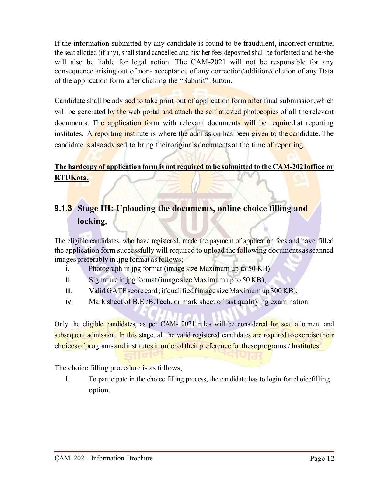 Rajasthan Technical University, Kota Information Brochure 2021-22 - Page 12