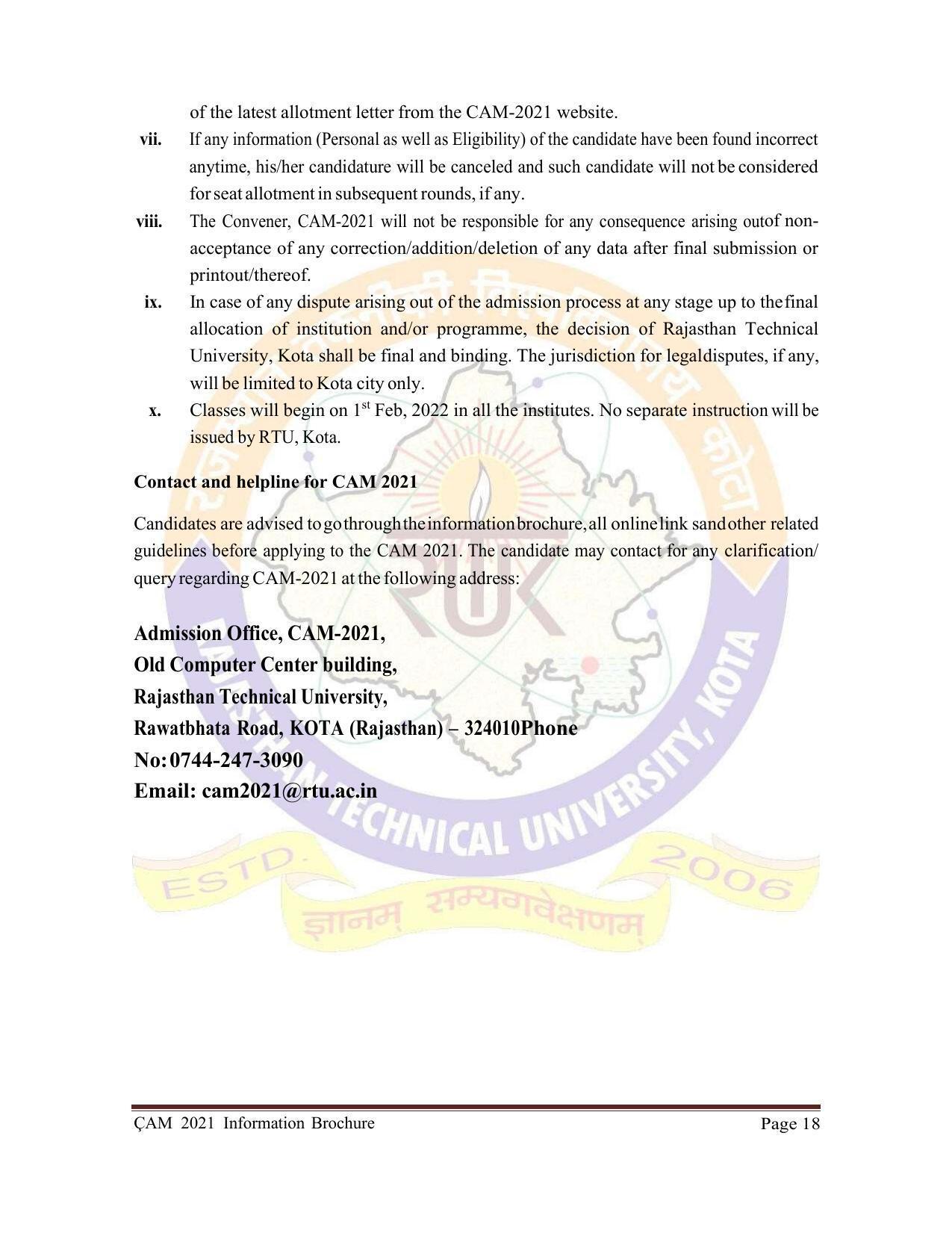 Rajasthan Technical University, Kota Information Brochure 2021-22 - Page 18