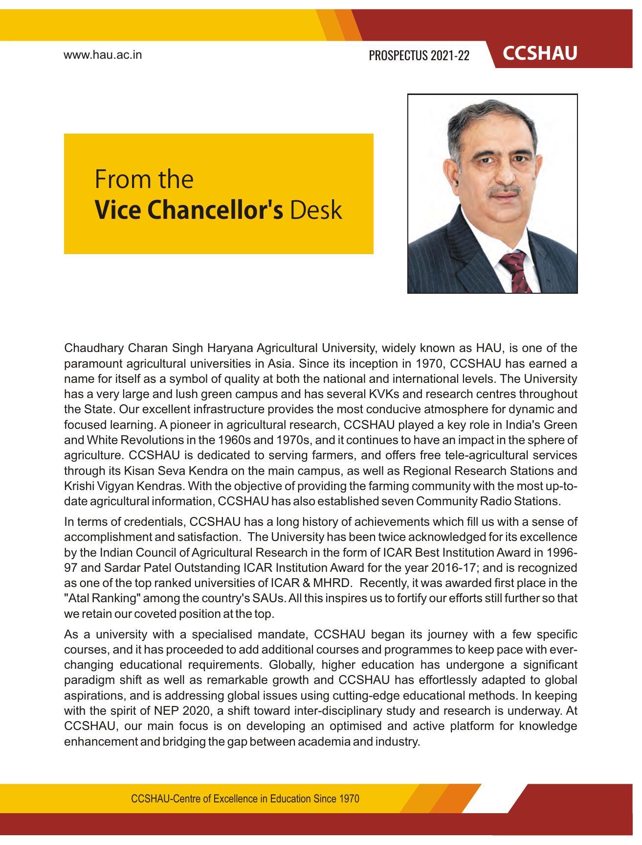 Chaudhary Charan Singh Haryana Agricultural University, Hisar 2021-22 (Prospectus) - Page 5