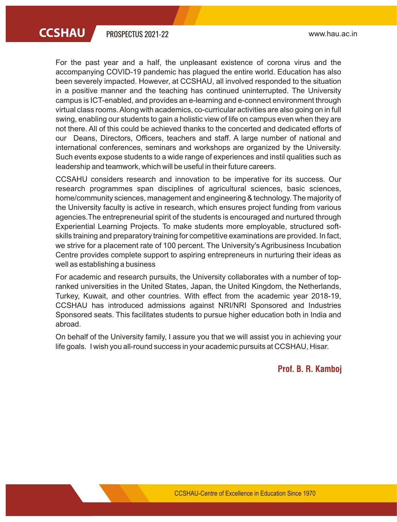 Chaudhary Charan Singh Haryana Agricultural University, Hisar 2021-22 (Prospectus) - Page 6