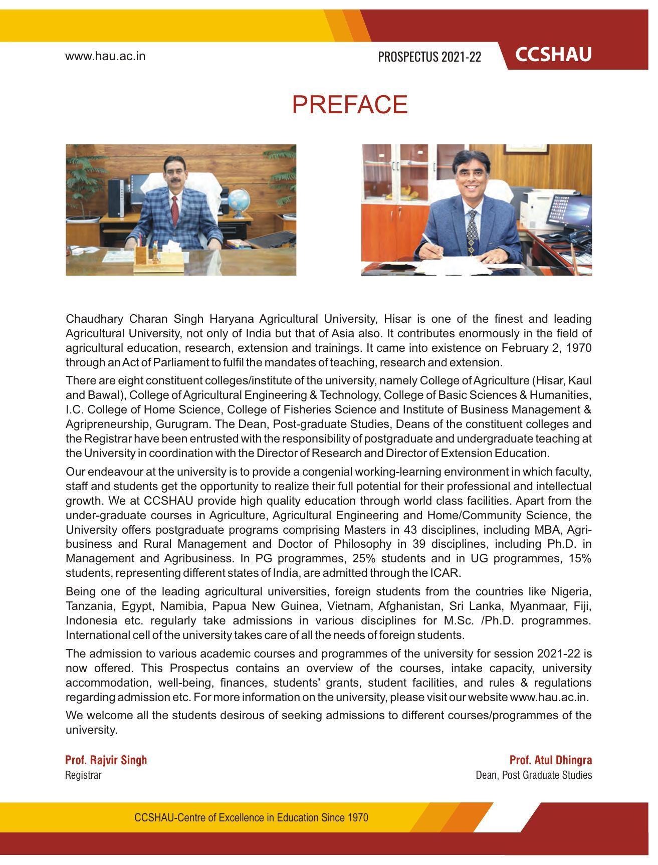 Chaudhary Charan Singh Haryana Agricultural University, Hisar 2021-22 (Prospectus) - Page 7
