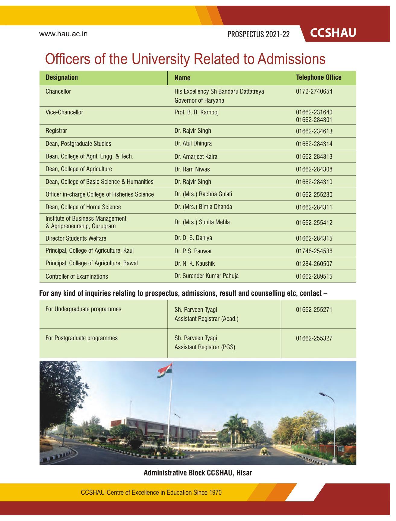 Chaudhary Charan Singh Haryana Agricultural University, Hisar 2021-22 (Prospectus) - Page 9