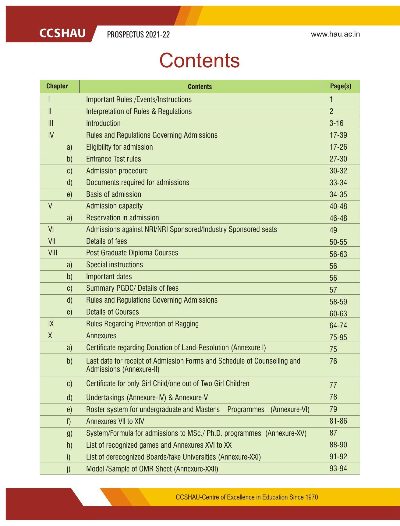 Chaudhary Charan Singh Haryana Agricultural University, Hisar 2021-22 (Prospectus) - Page 10