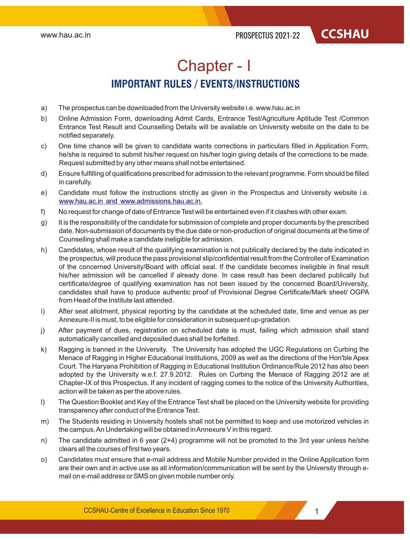 Chaudhary Charan Singh Haryana Agricultural University, Hisar 2021-22 (Prospectus) - Page 11