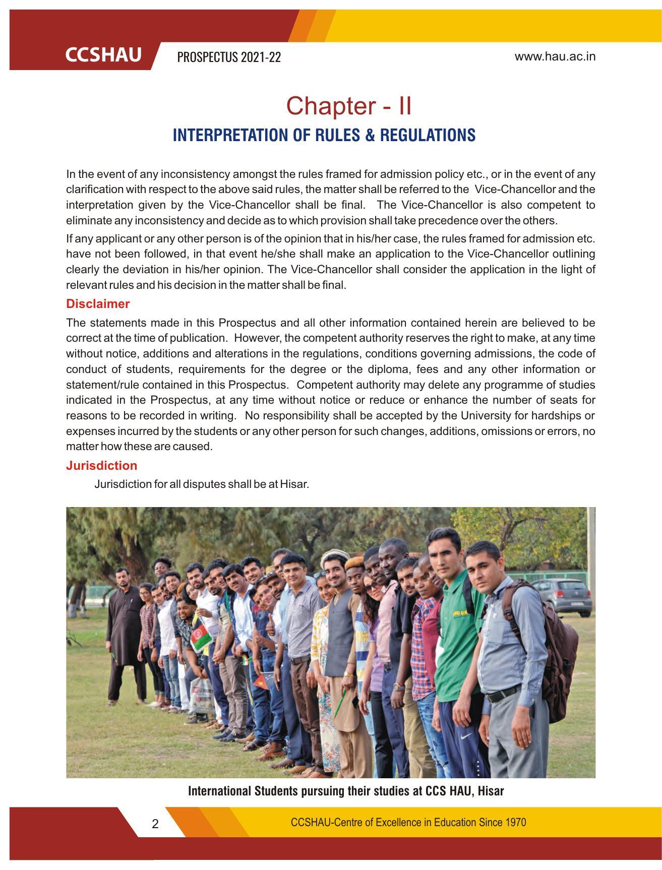 Chaudhary Charan Singh Haryana Agricultural University, Hisar 2021-22 (Prospectus) - Page 12