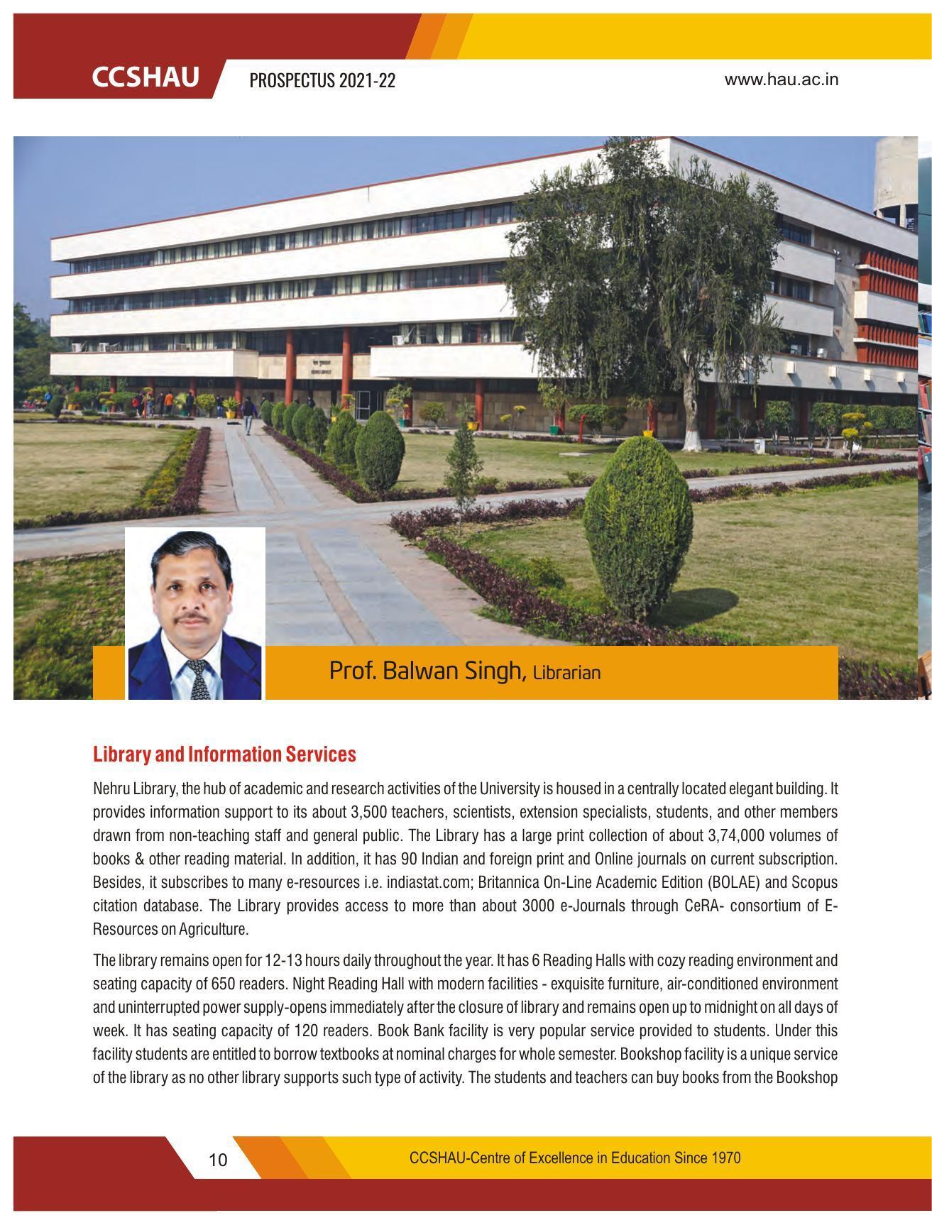 Chaudhary Charan Singh Haryana Agricultural University, Hisar 2021-22 (Prospectus) - Page 20