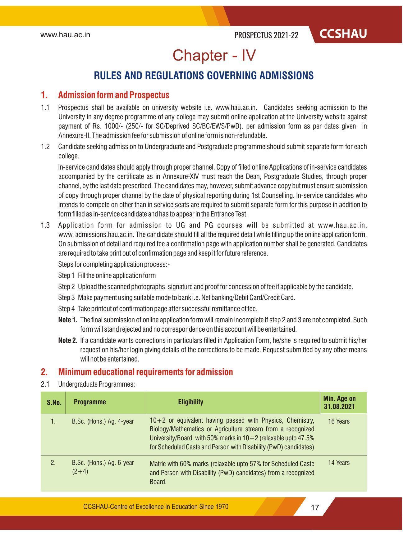 Chaudhary Charan Singh Haryana Agricultural University, Hisar 2021-22 (Prospectus) - Page 27