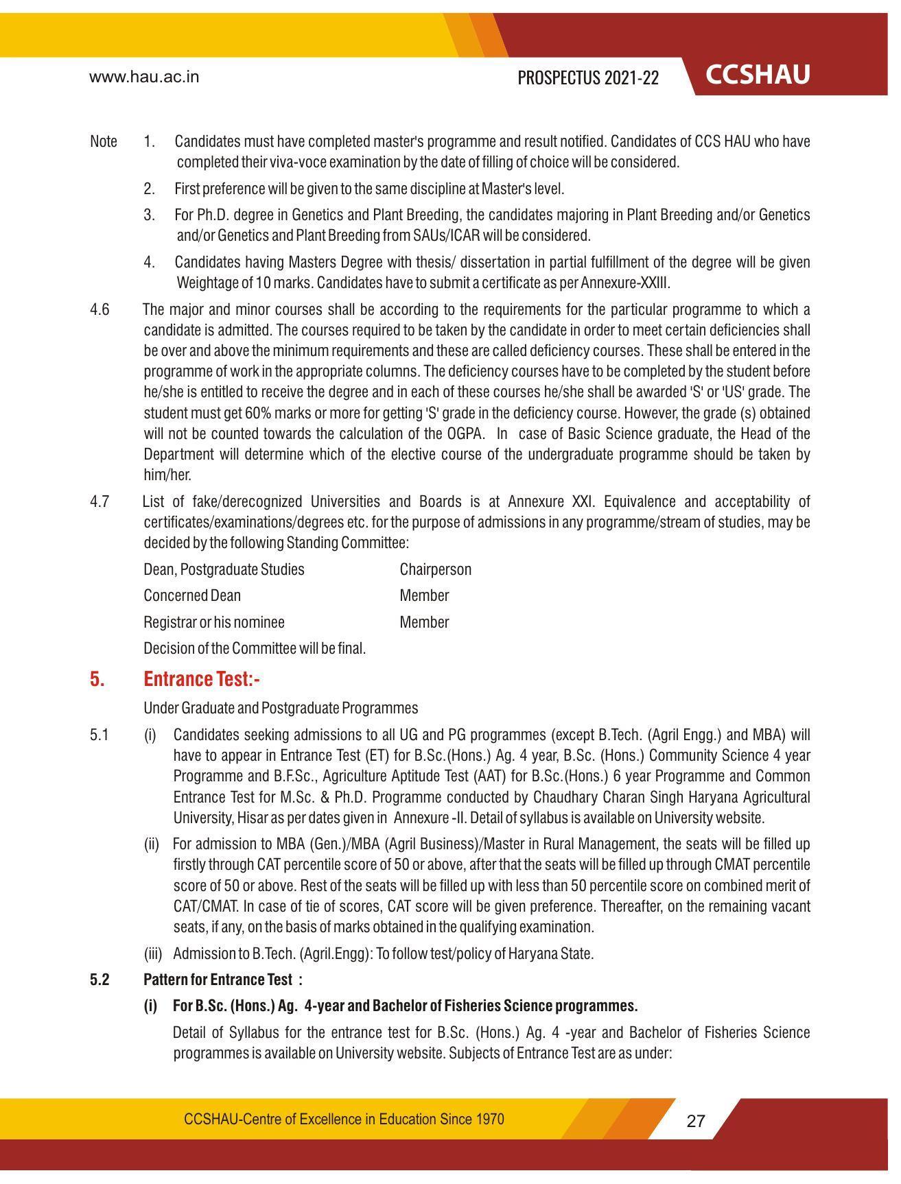 Chaudhary Charan Singh Haryana Agricultural University, Hisar 2021-22 (Prospectus) - Page 37
