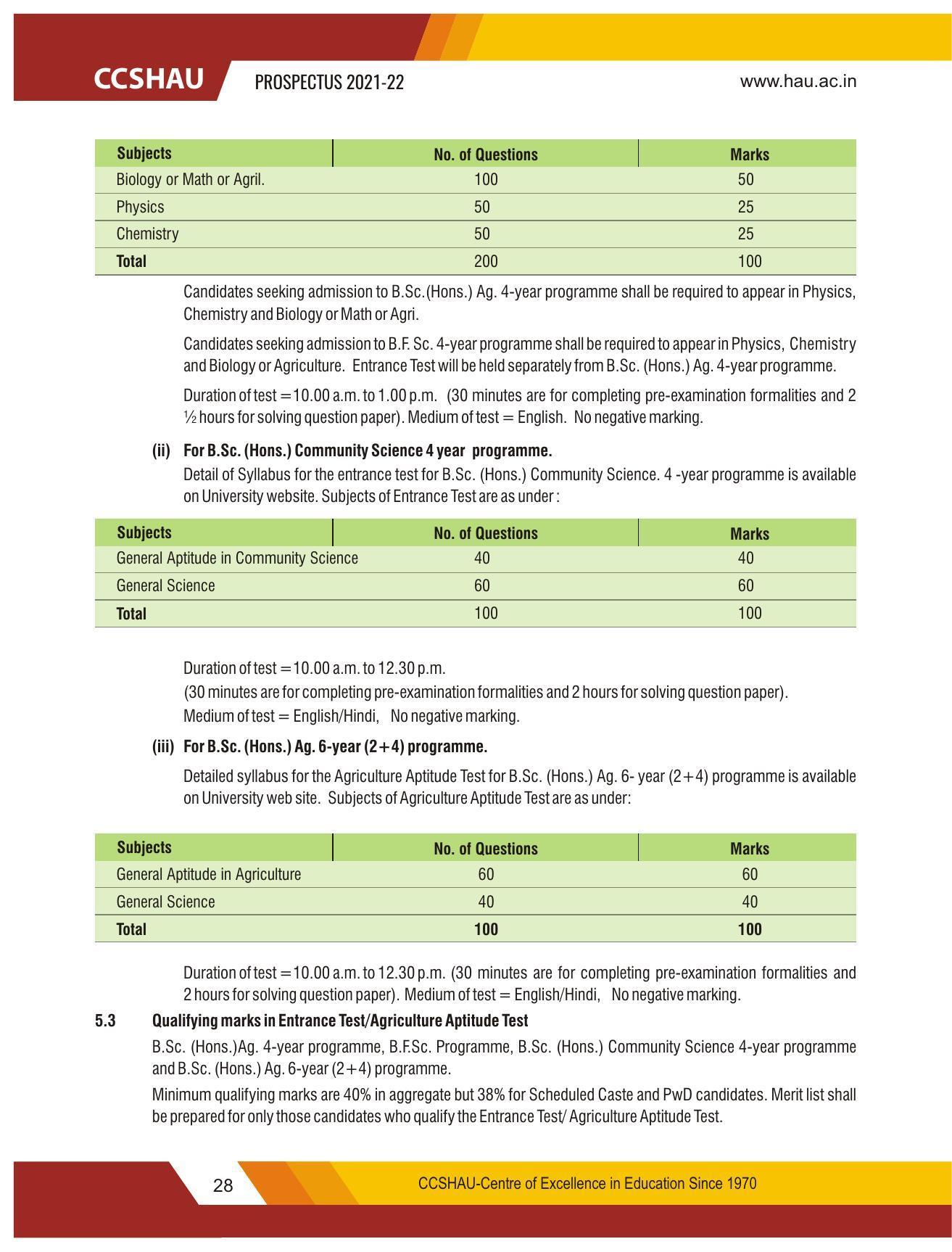 Chaudhary Charan Singh Haryana Agricultural University, Hisar 2021-22 (Prospectus) - Page 38