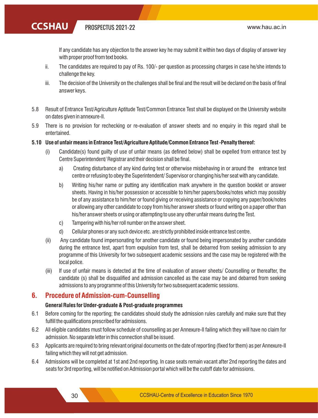 Chaudhary Charan Singh Haryana Agricultural University, Hisar 2021-22 (Prospectus) - Page 40