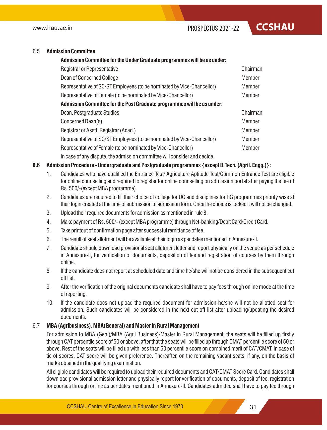 Chaudhary Charan Singh Haryana Agricultural University, Hisar 2021-22 (Prospectus) - Page 41