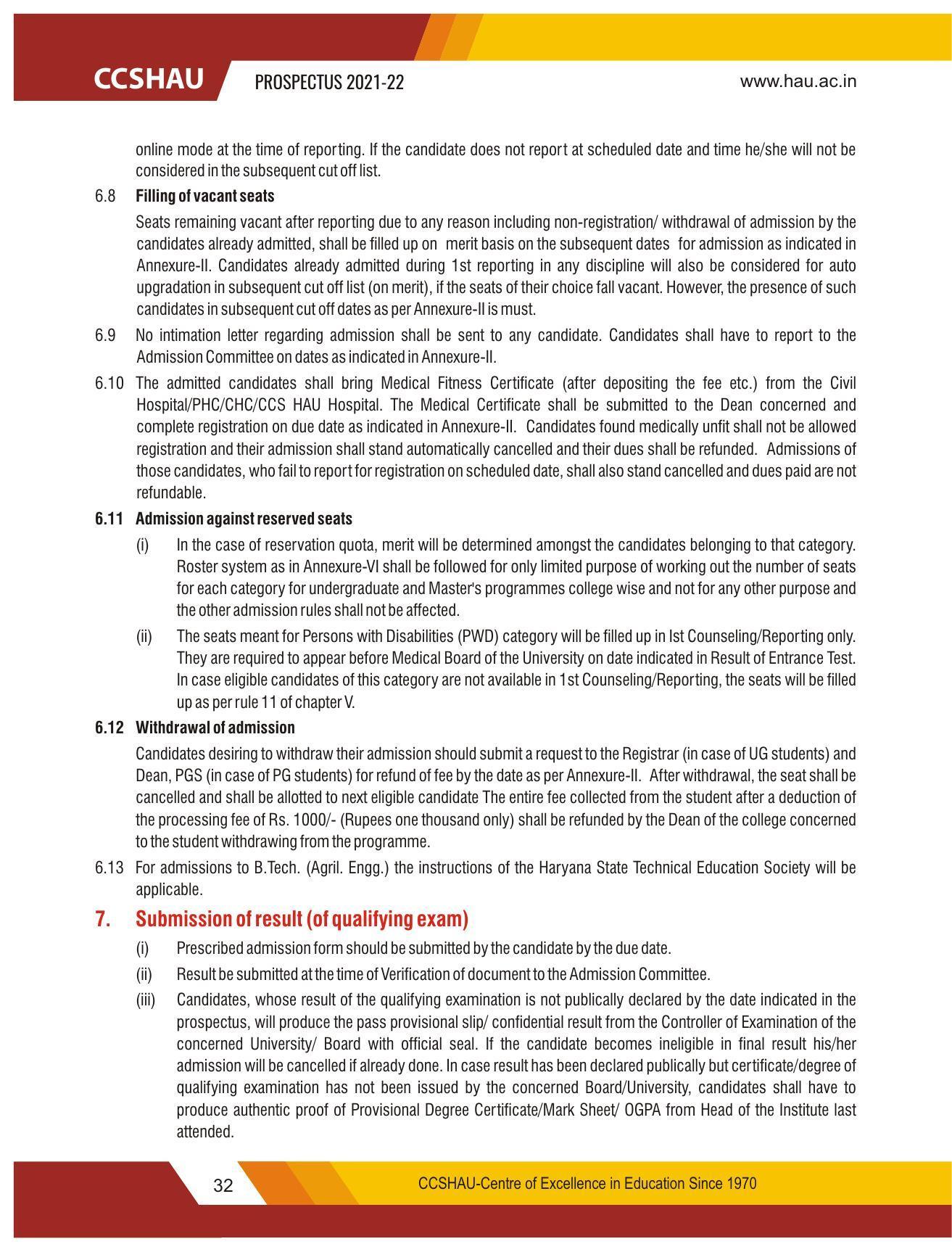 Chaudhary Charan Singh Haryana Agricultural University, Hisar 2021-22 (Prospectus) - Page 42