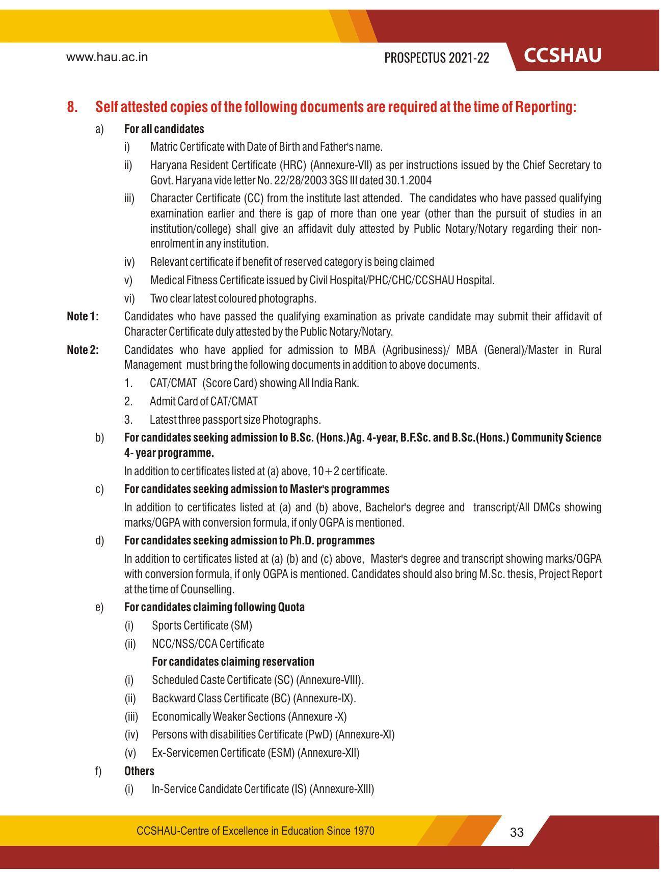 Chaudhary Charan Singh Haryana Agricultural University, Hisar 2021-22 (Prospectus) - Page 43