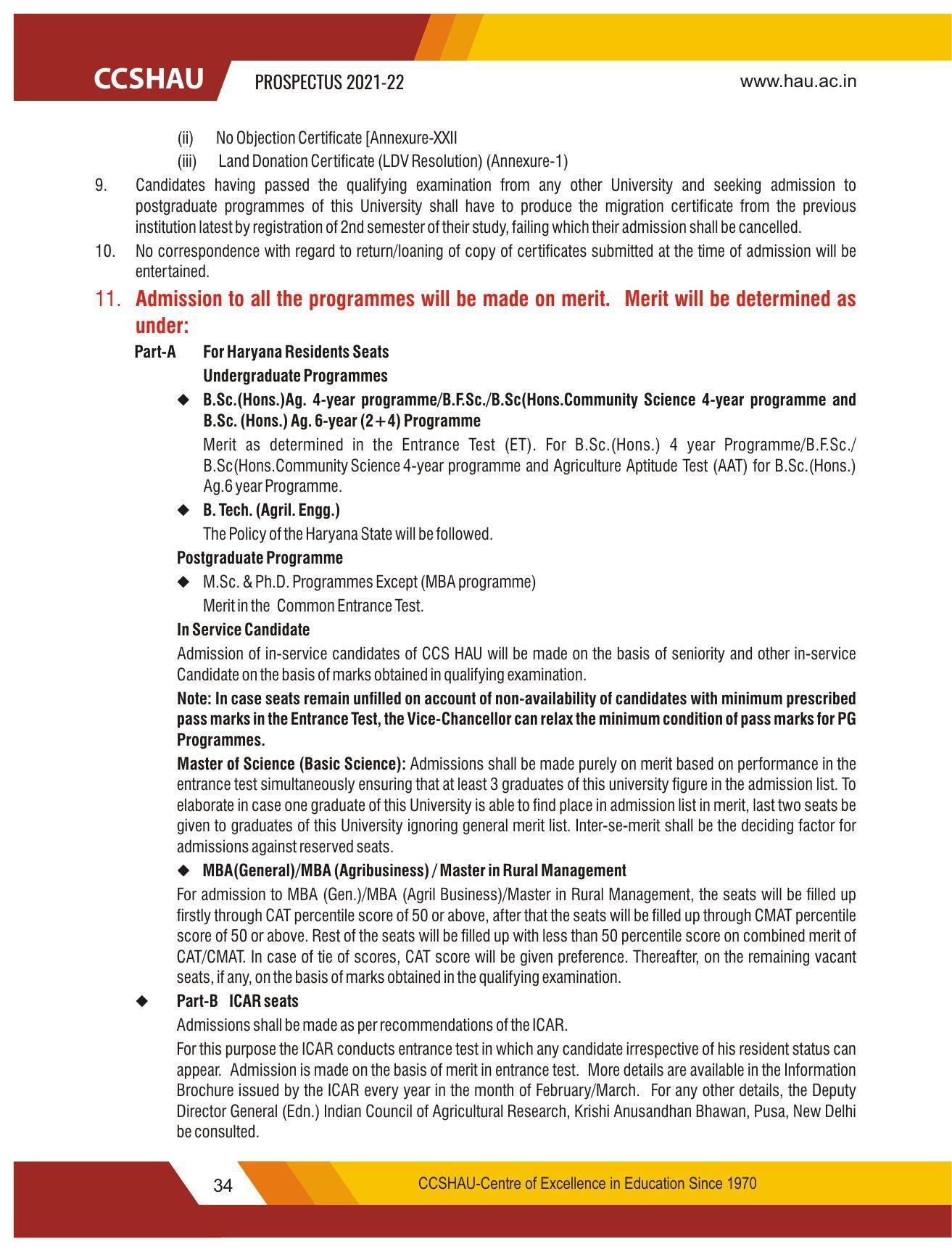Chaudhary Charan Singh Haryana Agricultural University, Hisar 2021-22 (Prospectus) - Page 44