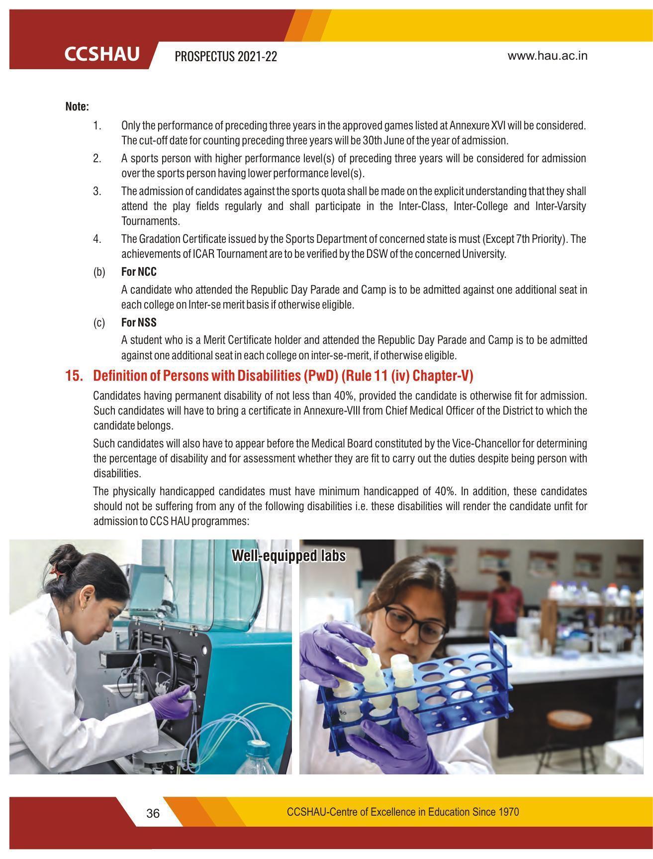 Chaudhary Charan Singh Haryana Agricultural University, Hisar 2021-22 (Prospectus) - Page 46