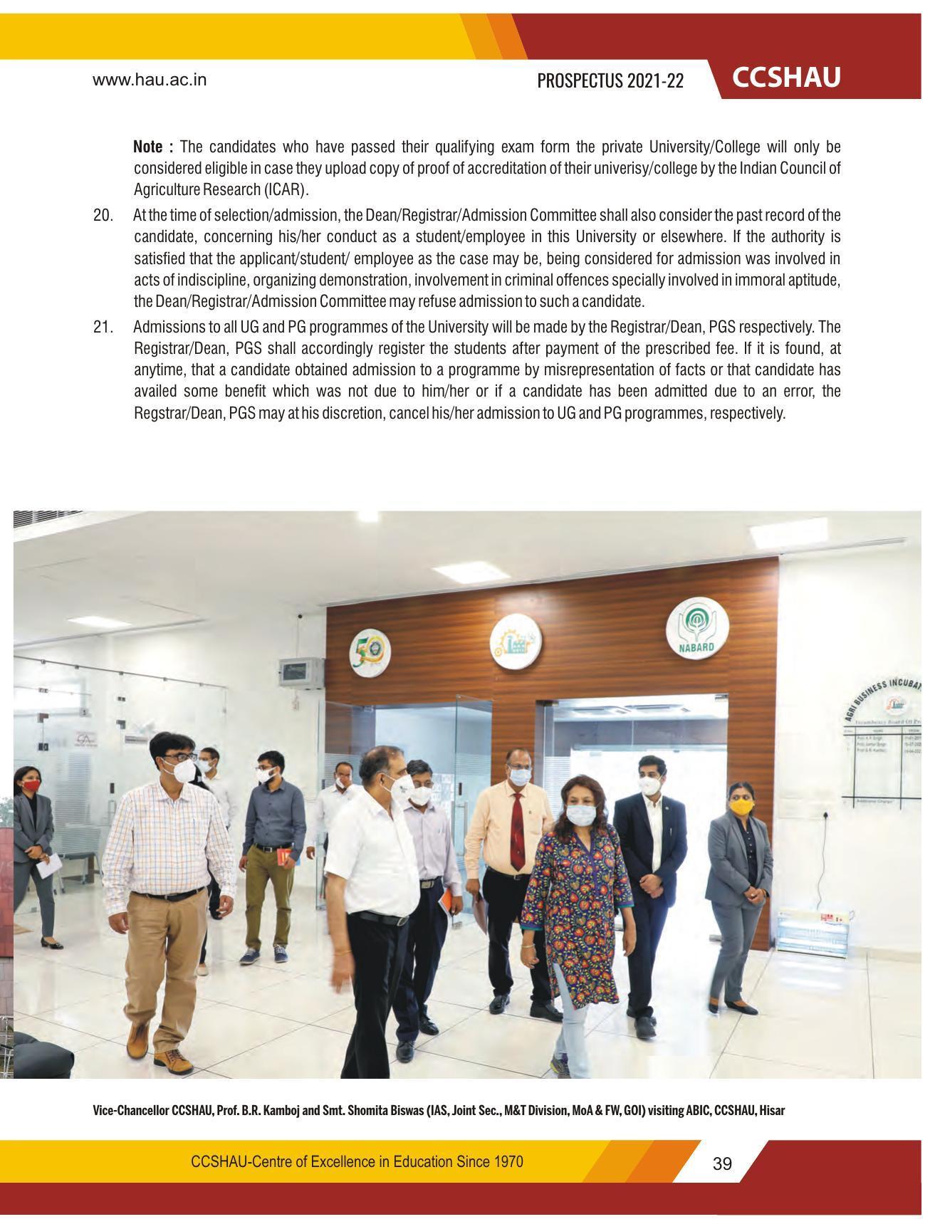 Chaudhary Charan Singh Haryana Agricultural University, Hisar 2021-22 (Prospectus) - Page 49