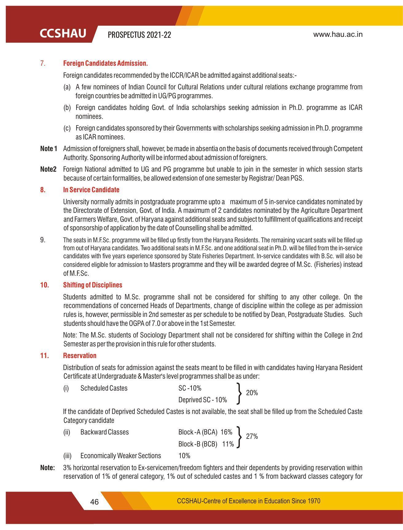 Chaudhary Charan Singh Haryana Agricultural University, Hisar 2021-22 (Prospectus) - Page 56
