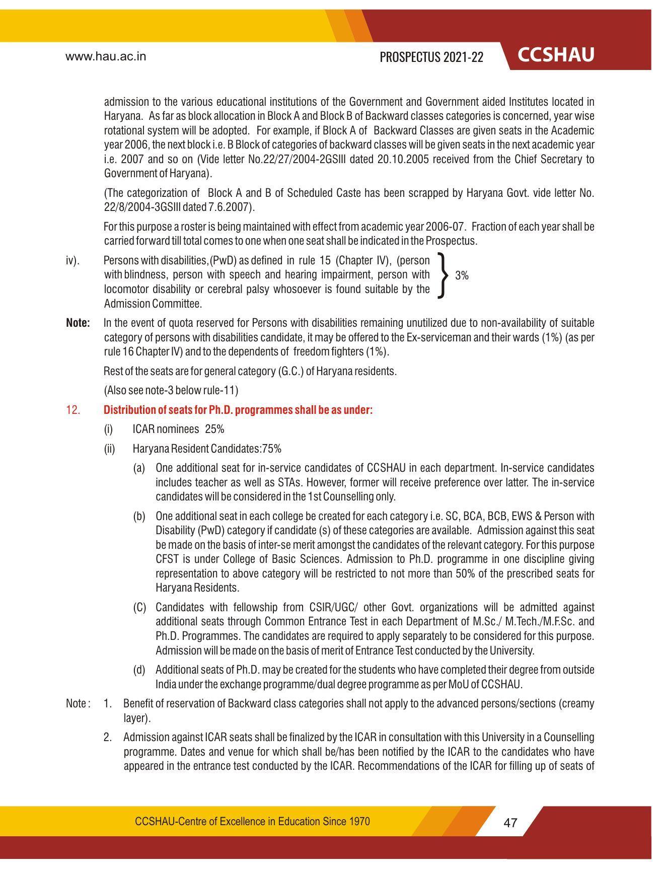 Chaudhary Charan Singh Haryana Agricultural University, Hisar 2021-22 (Prospectus) - Page 57