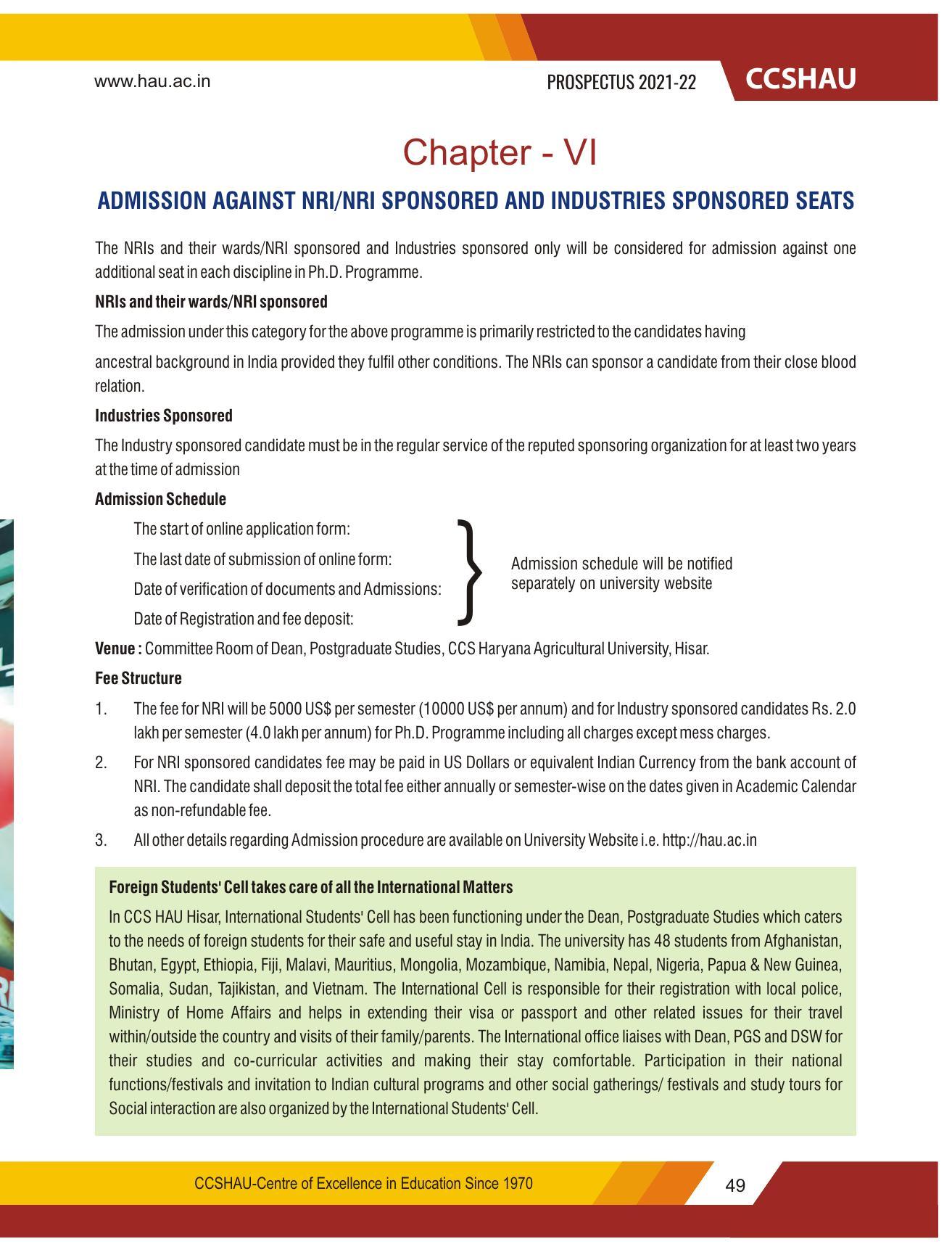 Chaudhary Charan Singh Haryana Agricultural University, Hisar 2021-22 (Prospectus) - Page 59