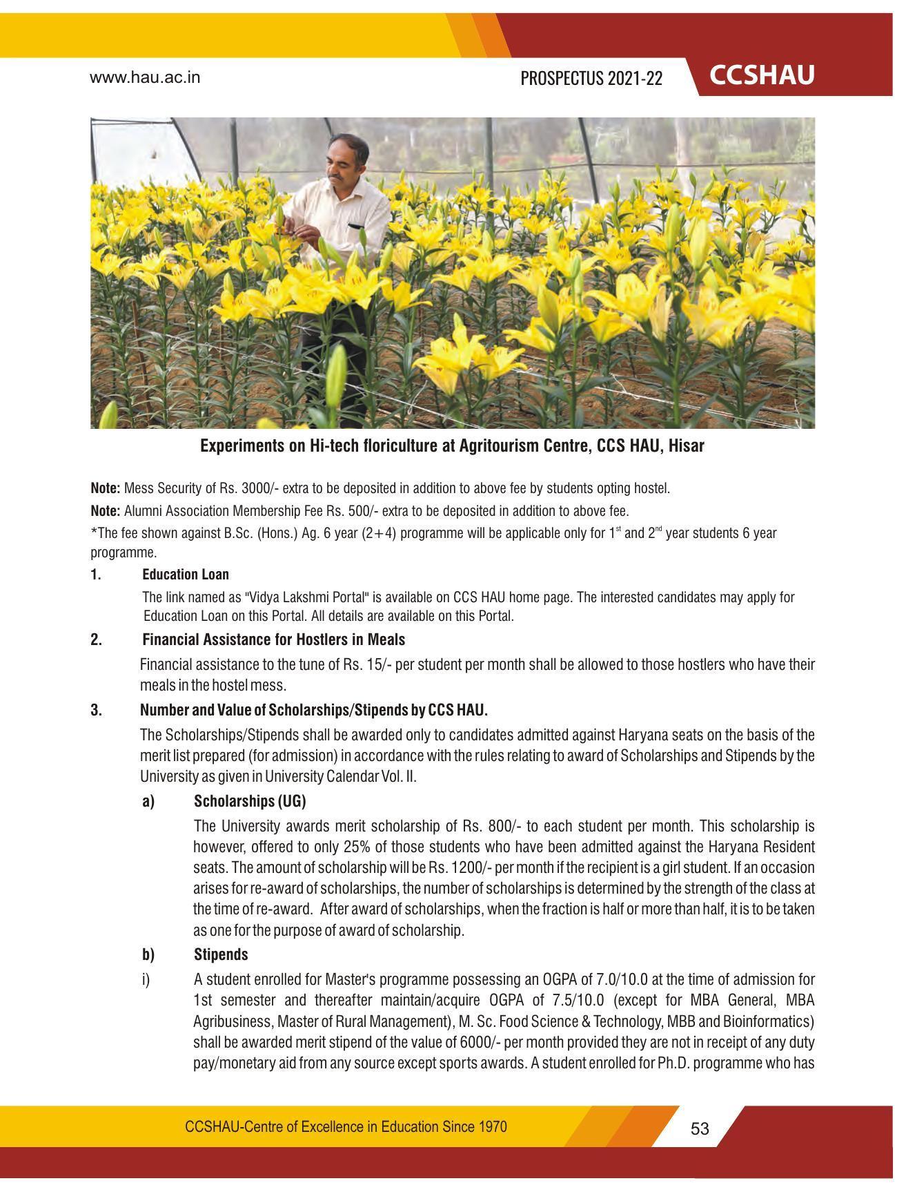 Chaudhary Charan Singh Haryana Agricultural University, Hisar 2021-22 (Prospectus) - Page 63