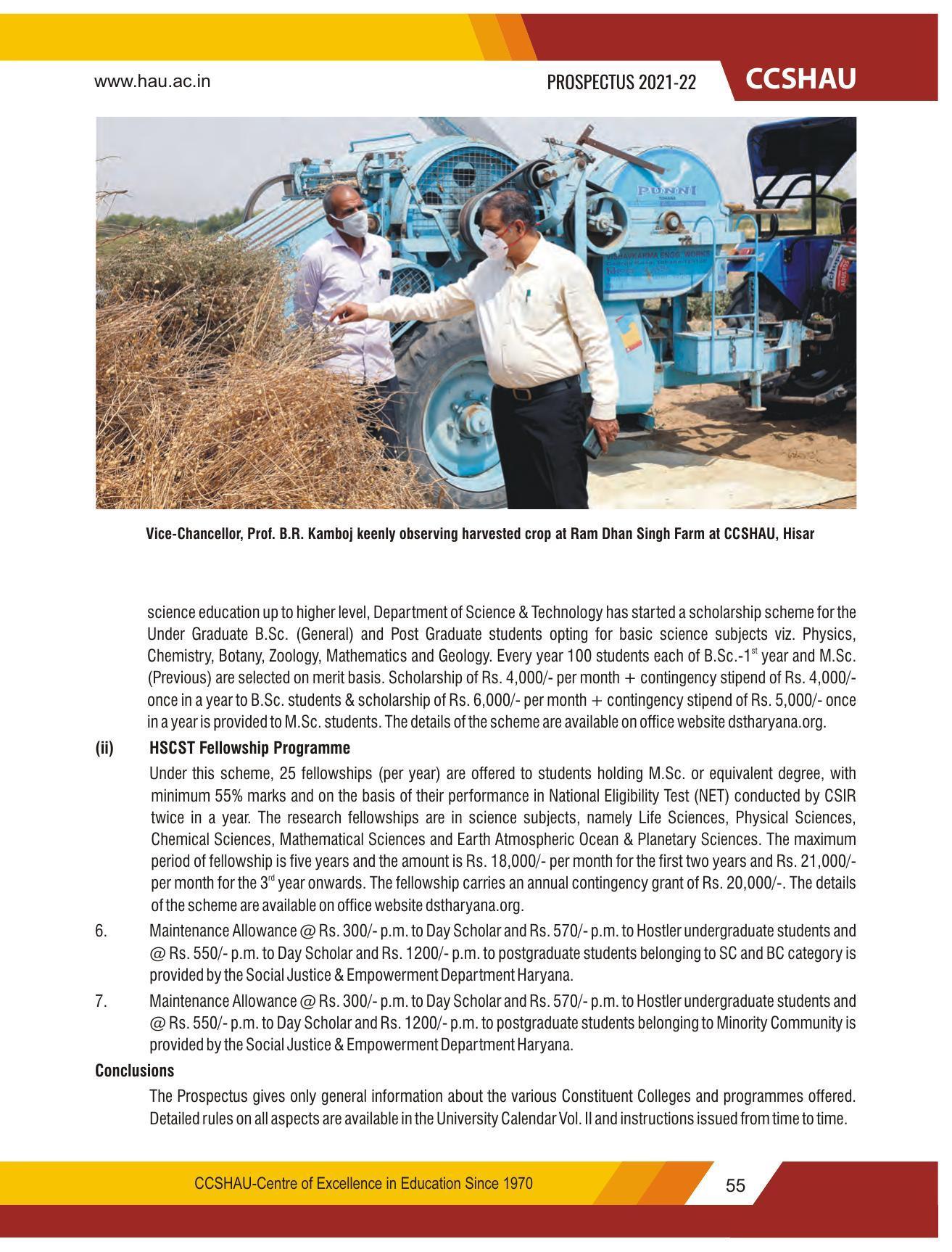 Chaudhary Charan Singh Haryana Agricultural University, Hisar 2021-22 (Prospectus) - Page 65