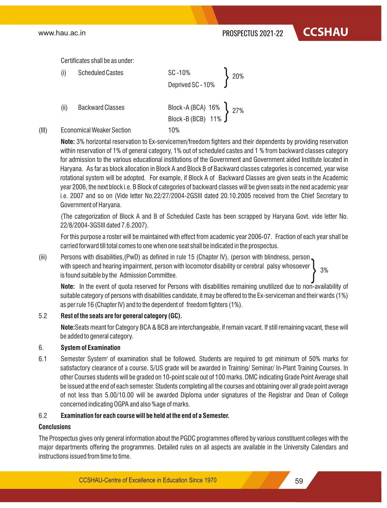Chaudhary Charan Singh Haryana Agricultural University, Hisar 2021-22 (Prospectus) - Page 69