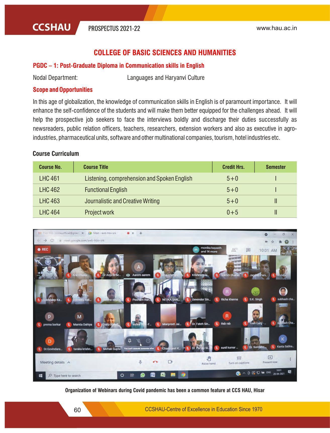 Chaudhary Charan Singh Haryana Agricultural University, Hisar 2021-22 (Prospectus) - Page 70