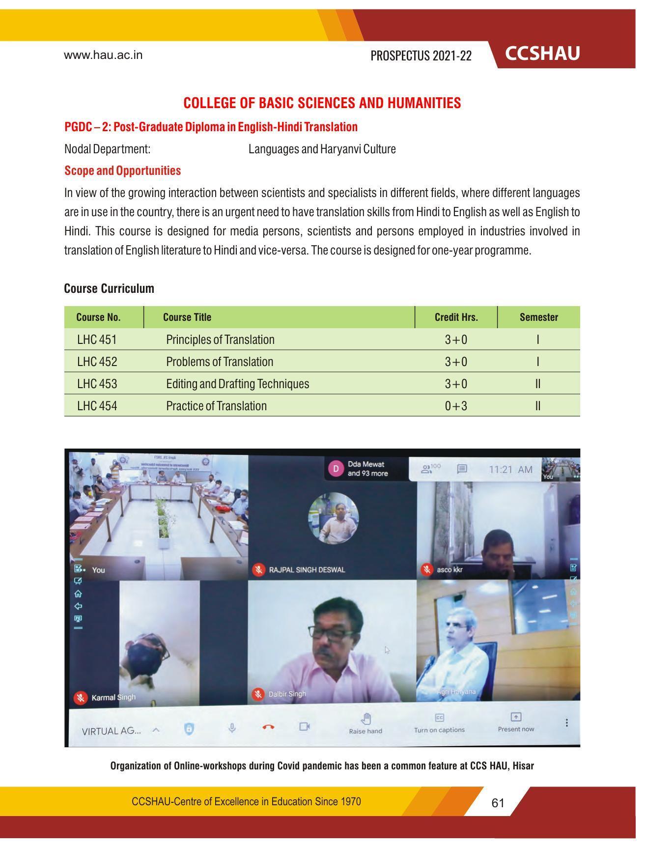 Chaudhary Charan Singh Haryana Agricultural University, Hisar 2021-22 (Prospectus) - Page 71
