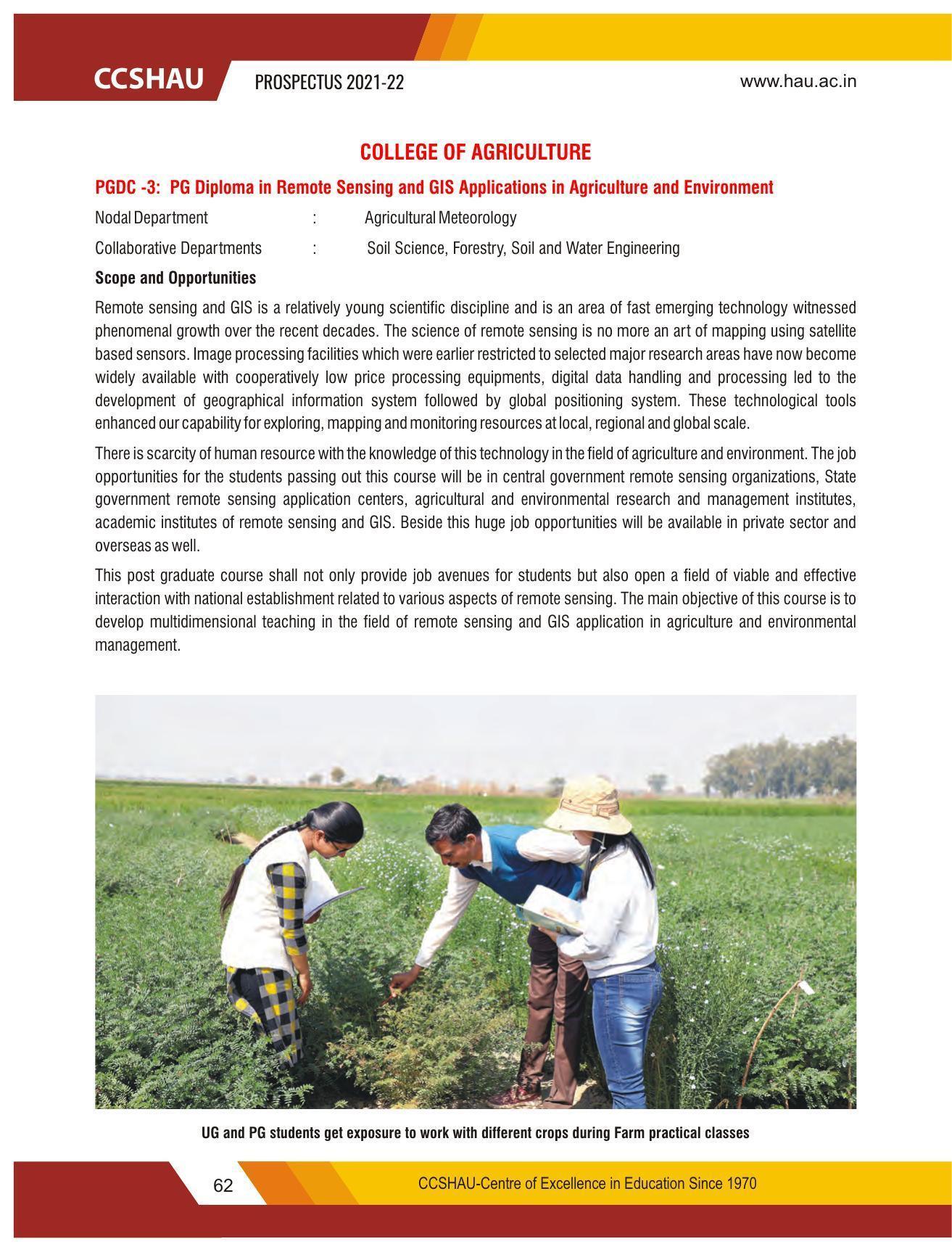 Chaudhary Charan Singh Haryana Agricultural University, Hisar 2021-22 (Prospectus) - Page 72