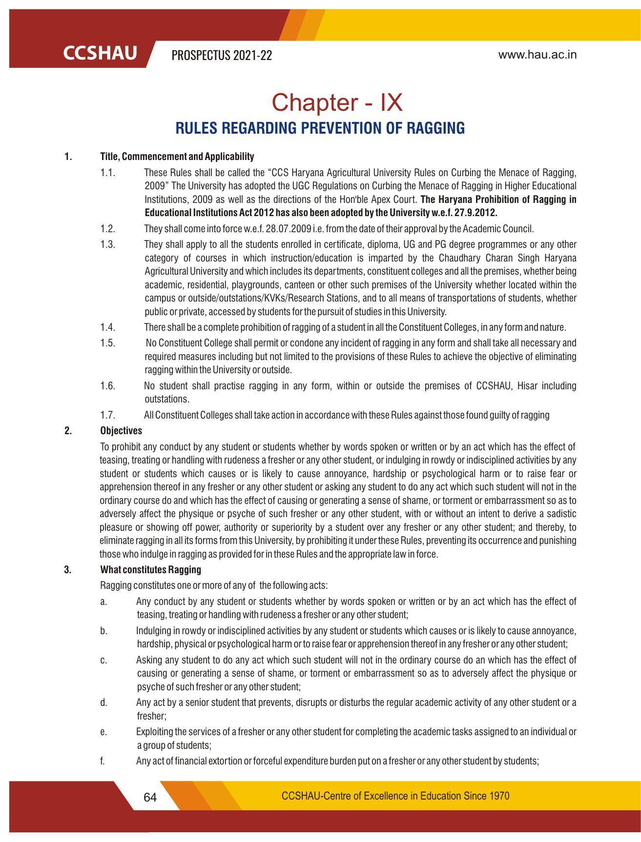 Chaudhary Charan Singh Haryana Agricultural University, Hisar 2021-22 (Prospectus) - Page 74
