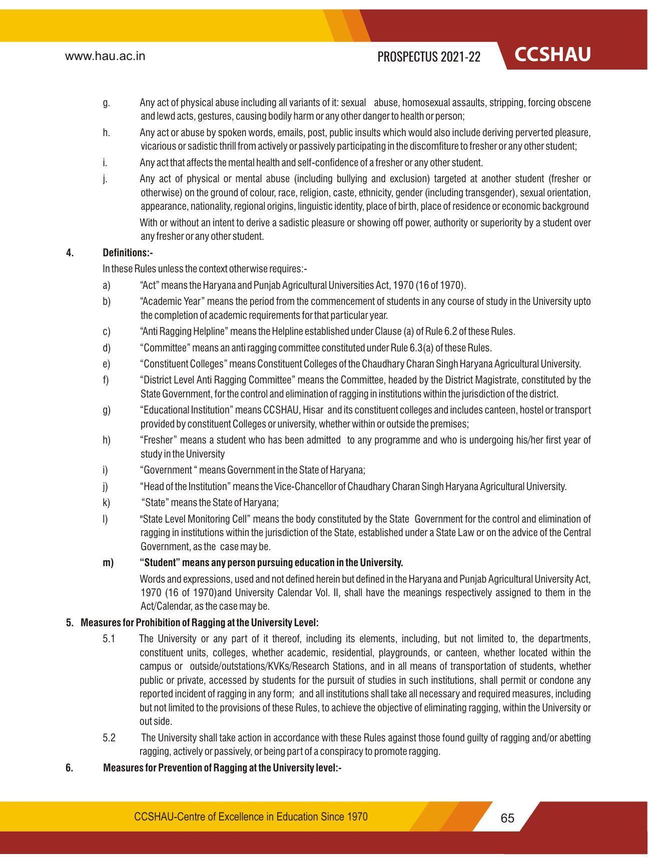 Chaudhary Charan Singh Haryana Agricultural University, Hisar 2021-22 (Prospectus) - Page 75