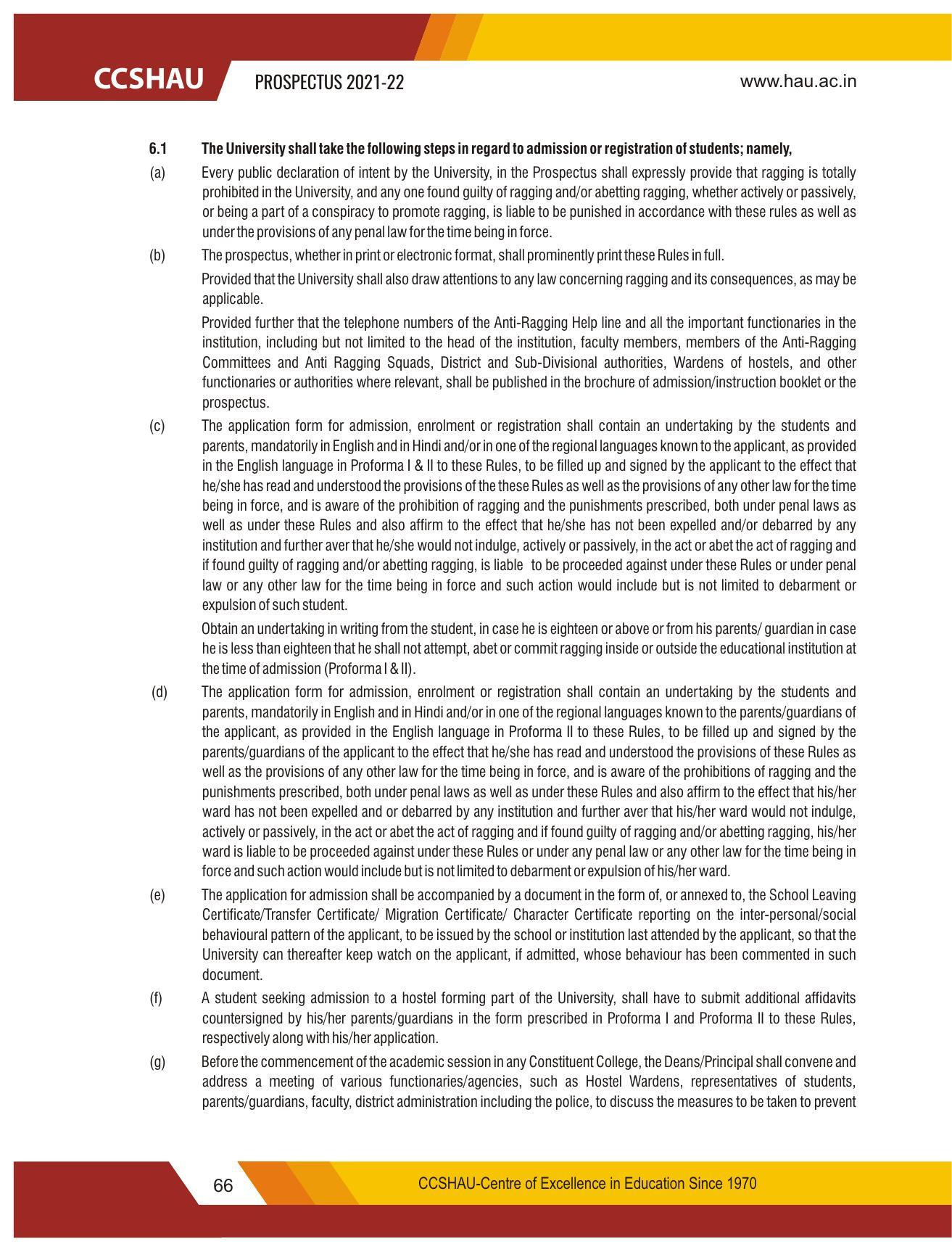 Chaudhary Charan Singh Haryana Agricultural University, Hisar 2021-22 (Prospectus) - Page 76