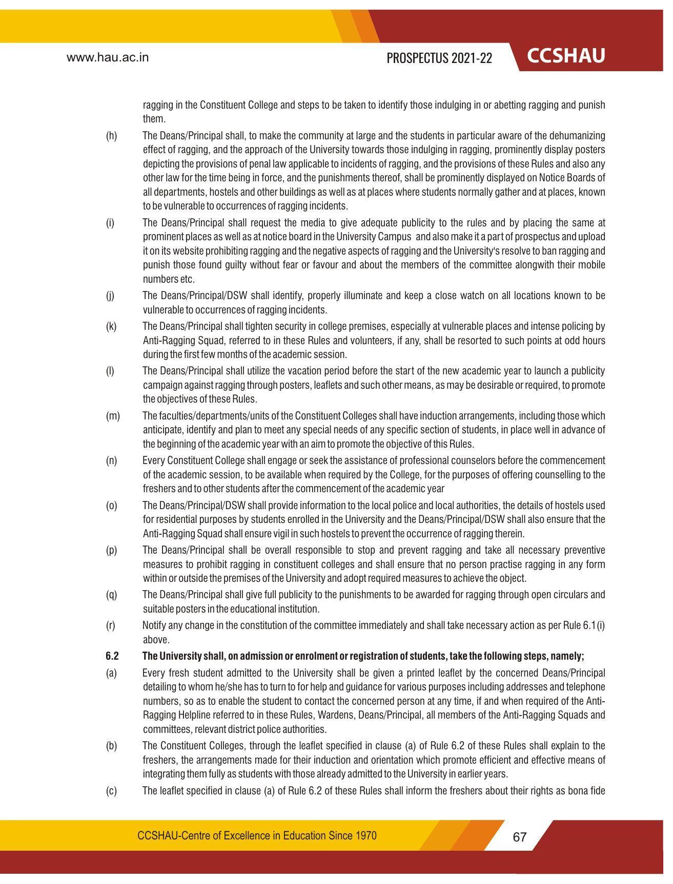 Chaudhary Charan Singh Haryana Agricultural University, Hisar 2021-22 (Prospectus) - Page 77