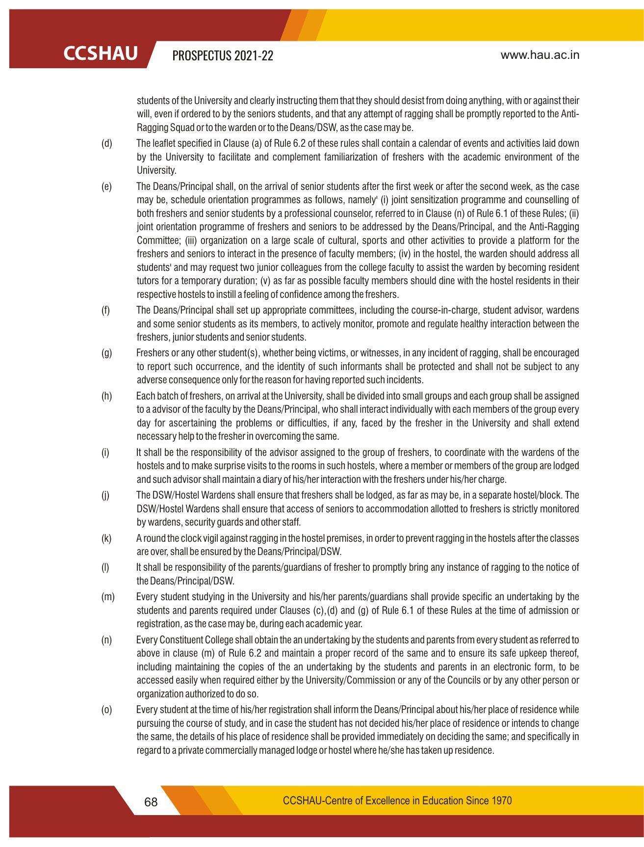 Chaudhary Charan Singh Haryana Agricultural University, Hisar 2021-22 (Prospectus) - Page 78