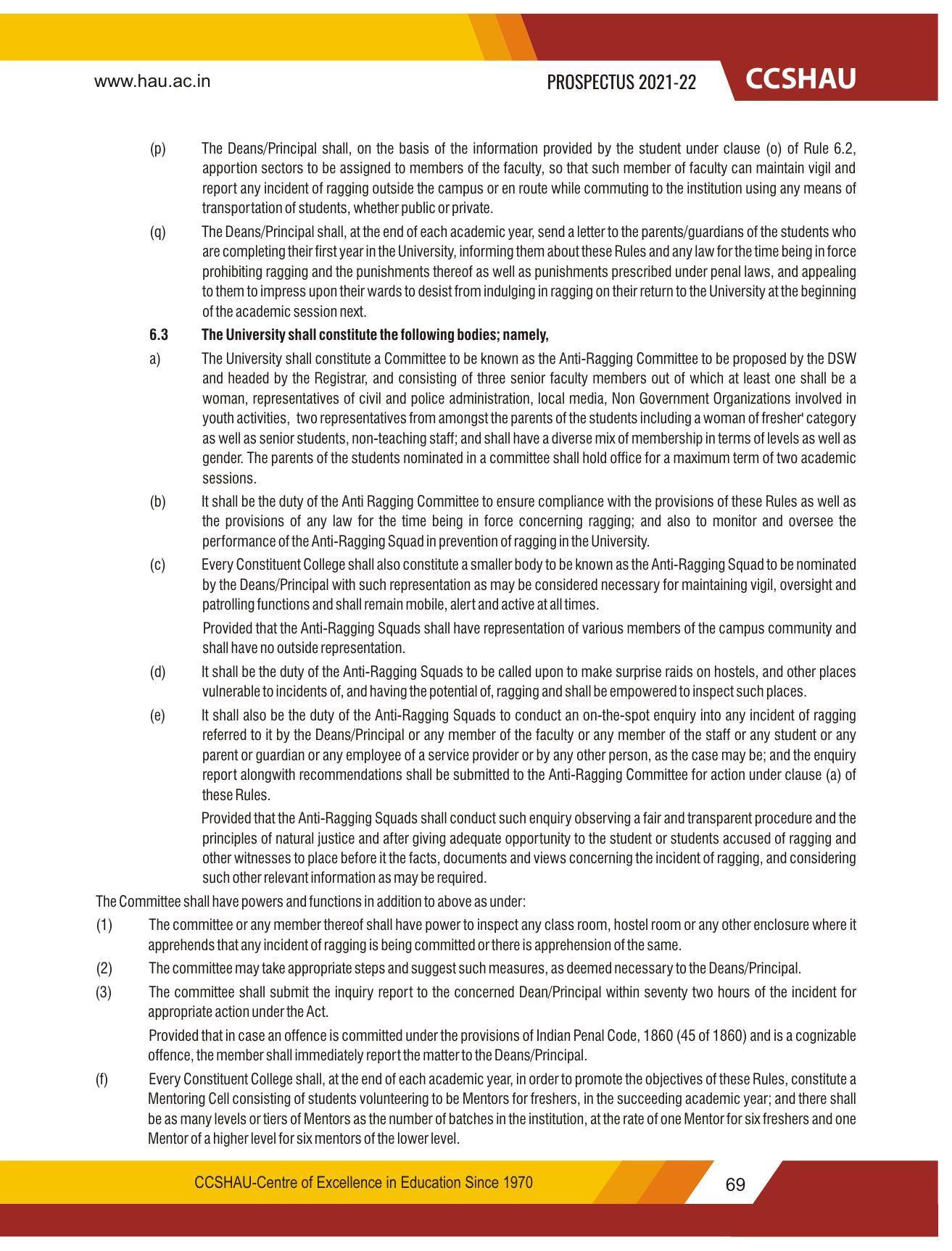 Chaudhary Charan Singh Haryana Agricultural University, Hisar 2021-22 (Prospectus) - Page 79