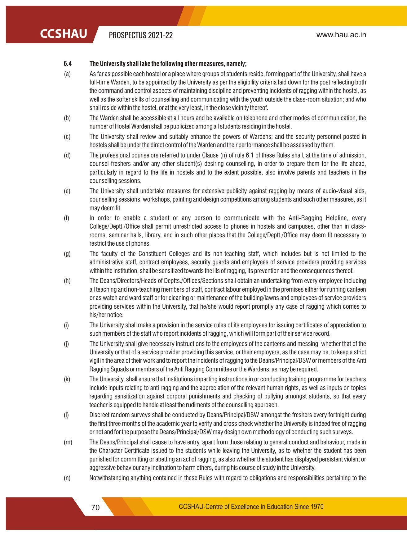 Chaudhary Charan Singh Haryana Agricultural University, Hisar 2021-22 (Prospectus) - Page 80